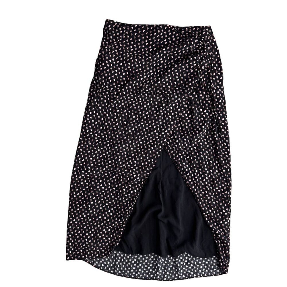 Abercrombie & Fitch Skirt Women XS Black Floral Midi Skirt Tulip Hem Zip 90s Y2K
